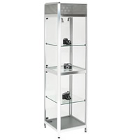 Tallboy Glass showcase cabinet - Lights & lockable hire