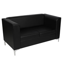 Black Leather Sofa - 2 Seater hire